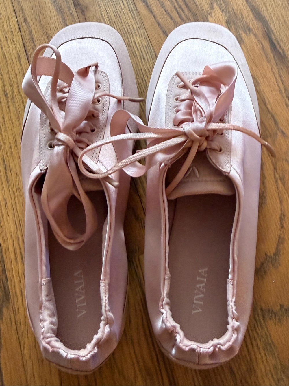 VIVA Blush Satin Ribbon Lace-Up Flats